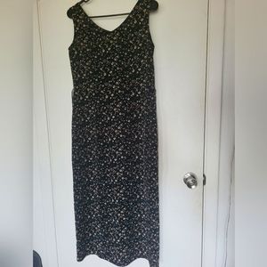 90's Vintage Black Floral Women's Maxi Dress size 8